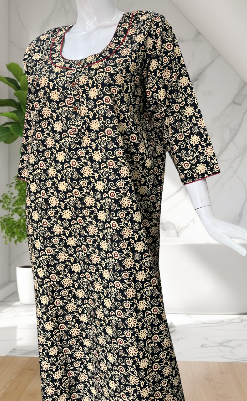 Black Garden Pure Cotton Long Sleeve Nighty. Pure Durable Cotton | Laces and Frills