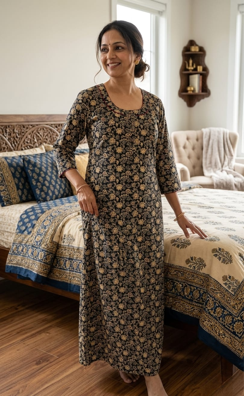 Black Garden Pure Cotton Long Sleeve Nighty. Pure Durable Cotton | Laces and Frills