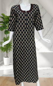 Black Pure Cotton Long Sleeve Nighty. Pure Durable Cotton | Laces and Frills