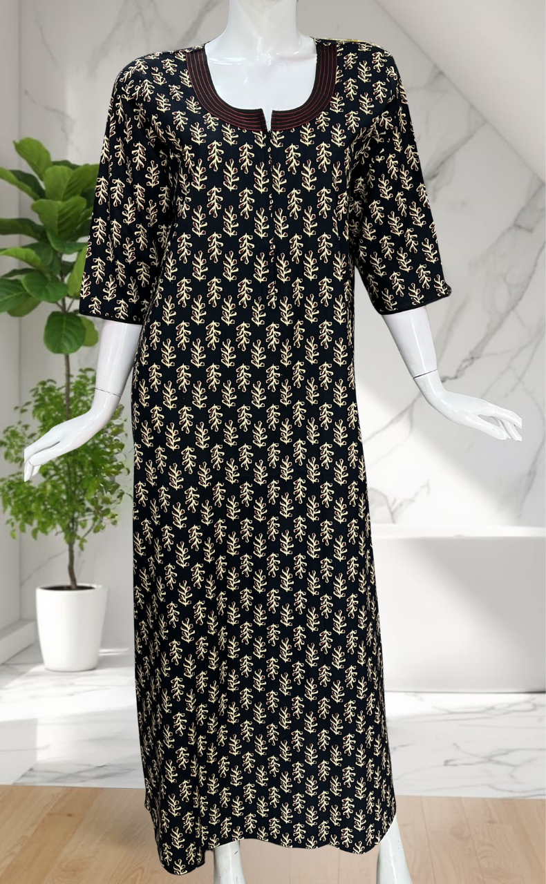 Black Pure Cotton Long Sleeve Nighty. Pure Durable Cotton | Laces and Frills