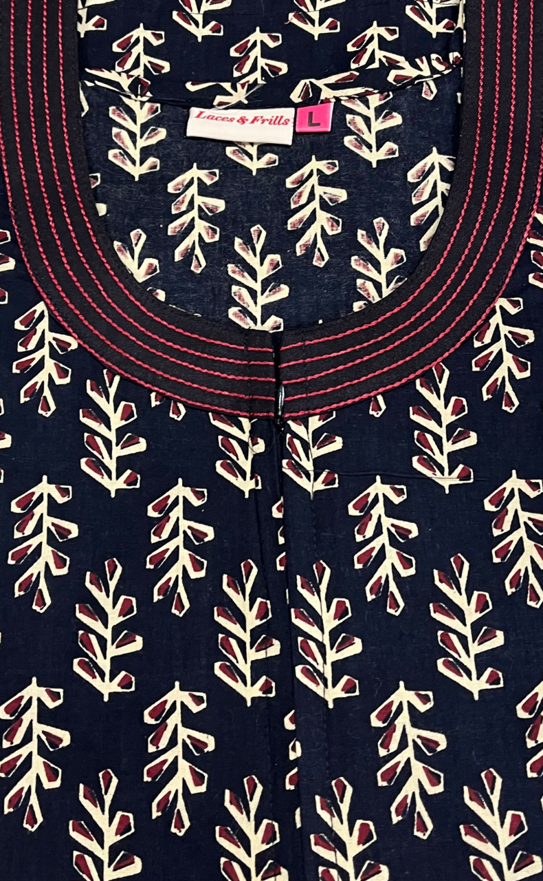 Black Pure Cotton Long Sleeve Nighty. Pure Durable Cotton | Laces and Frills