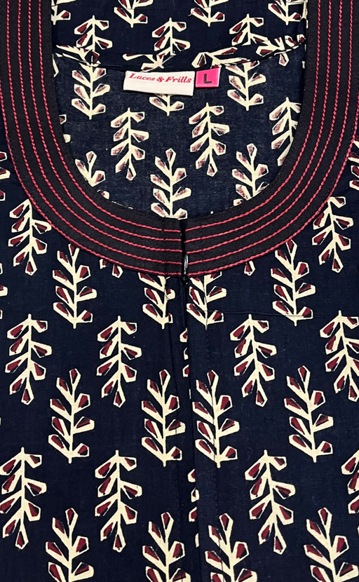 Black Pure Cotton Long Sleeve Nighty. Pure Durable Cotton | Laces and Frills