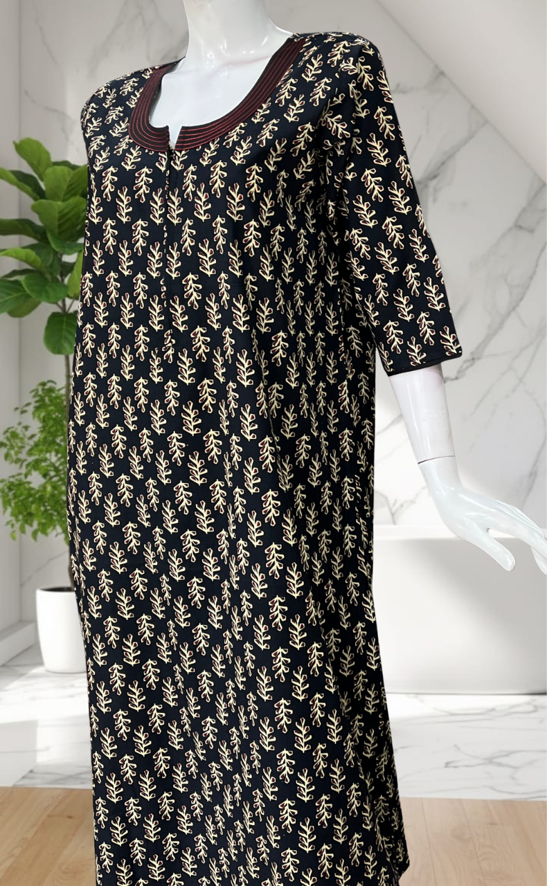 Black Pure Cotton Long Sleeve Nighty. Pure Durable Cotton | Laces and Frills