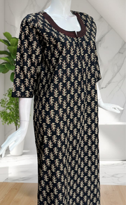 Black Pure Cotton Long Sleeve Nighty. Pure Durable Cotton | Laces and Frills