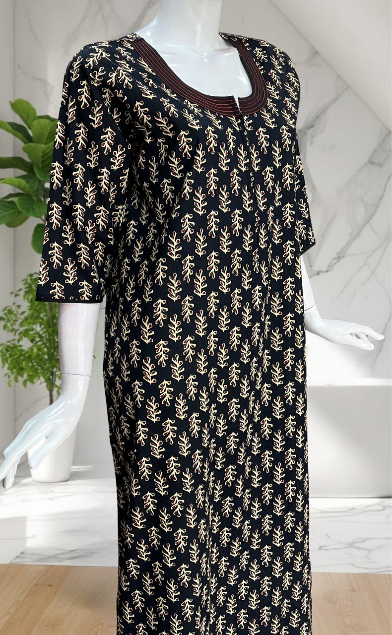 Black Pure Cotton Long Sleeve Nighty. Pure Durable Cotton | Laces and Frills