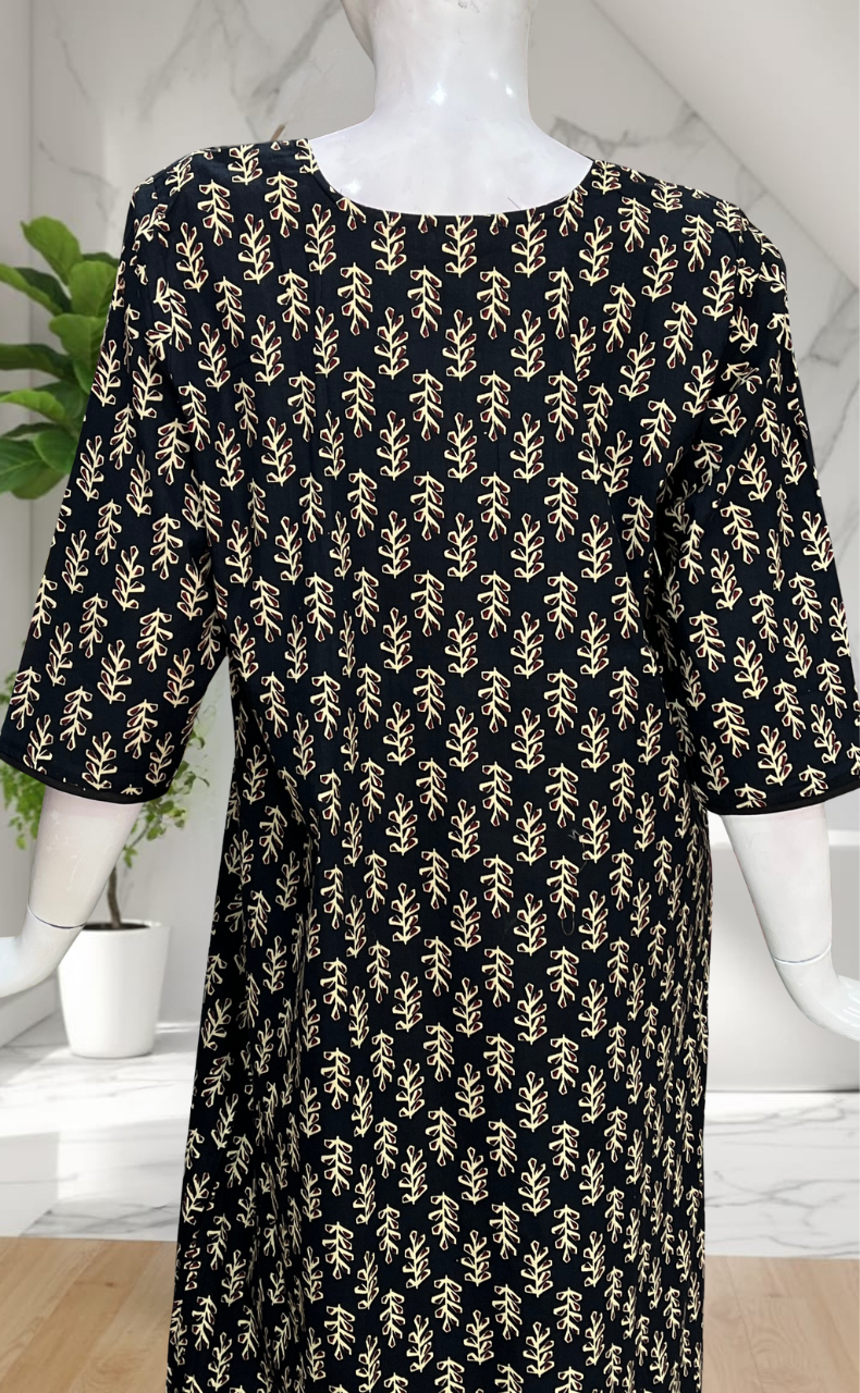 Black Pure Cotton Long Sleeve Nighty. Pure Durable Cotton | Laces and Frills