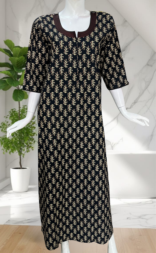 Black Pure Cotton Long Sleeve Nighty. Pure Durable Cotton | Laces and Frills