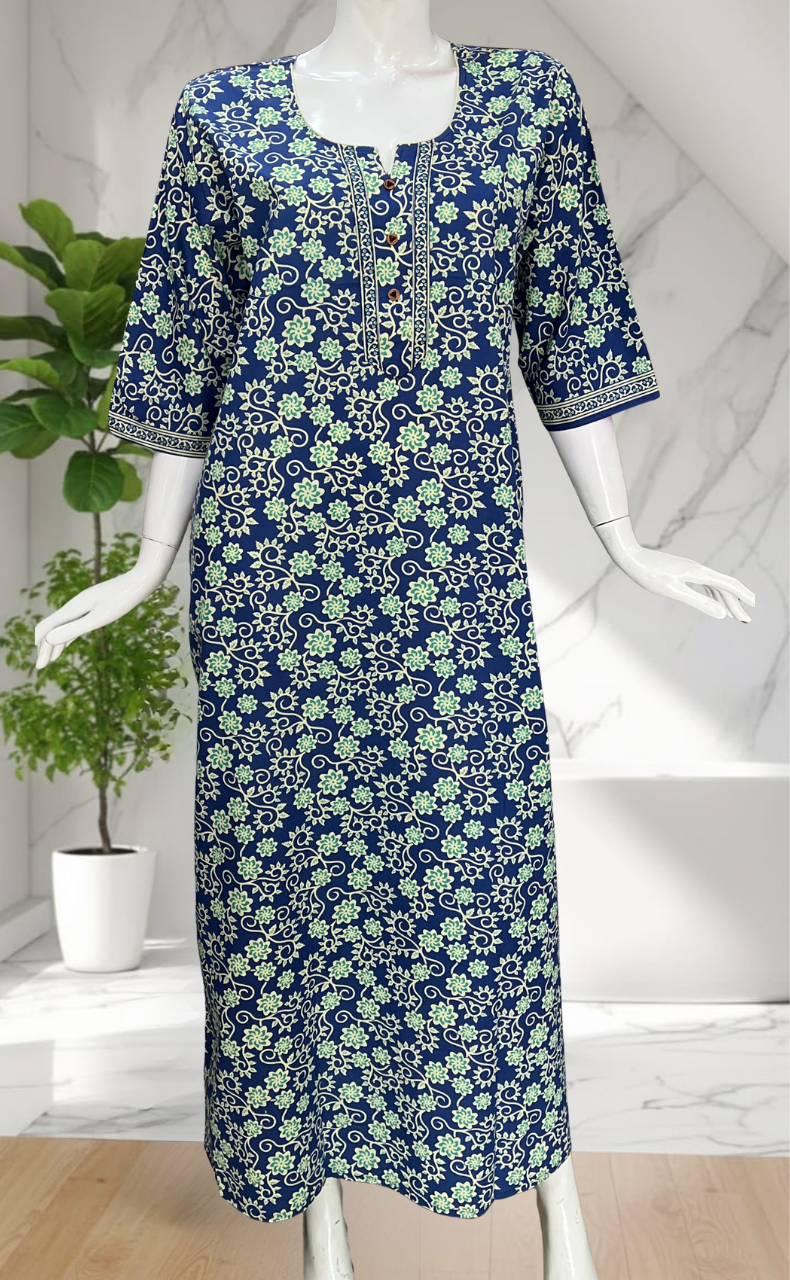 Blue Garden Pure Cotton Long Sleeve Nighty. Pure Durable Cotton | Laces and Frills