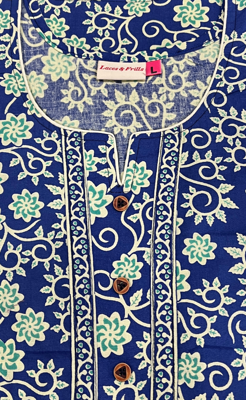 Blue Garden Pure Cotton Long Sleeve Nighty. Pure Durable Cotton | Laces and Frills