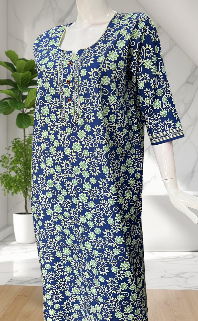 Blue Garden Pure Cotton Long Sleeve Nighty. Pure Durable Cotton | Laces and Frills