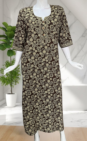 Mehndi Green Pure Cotton Long Sleeve Nighty. Pure Durable Cotton | Laces and Frills