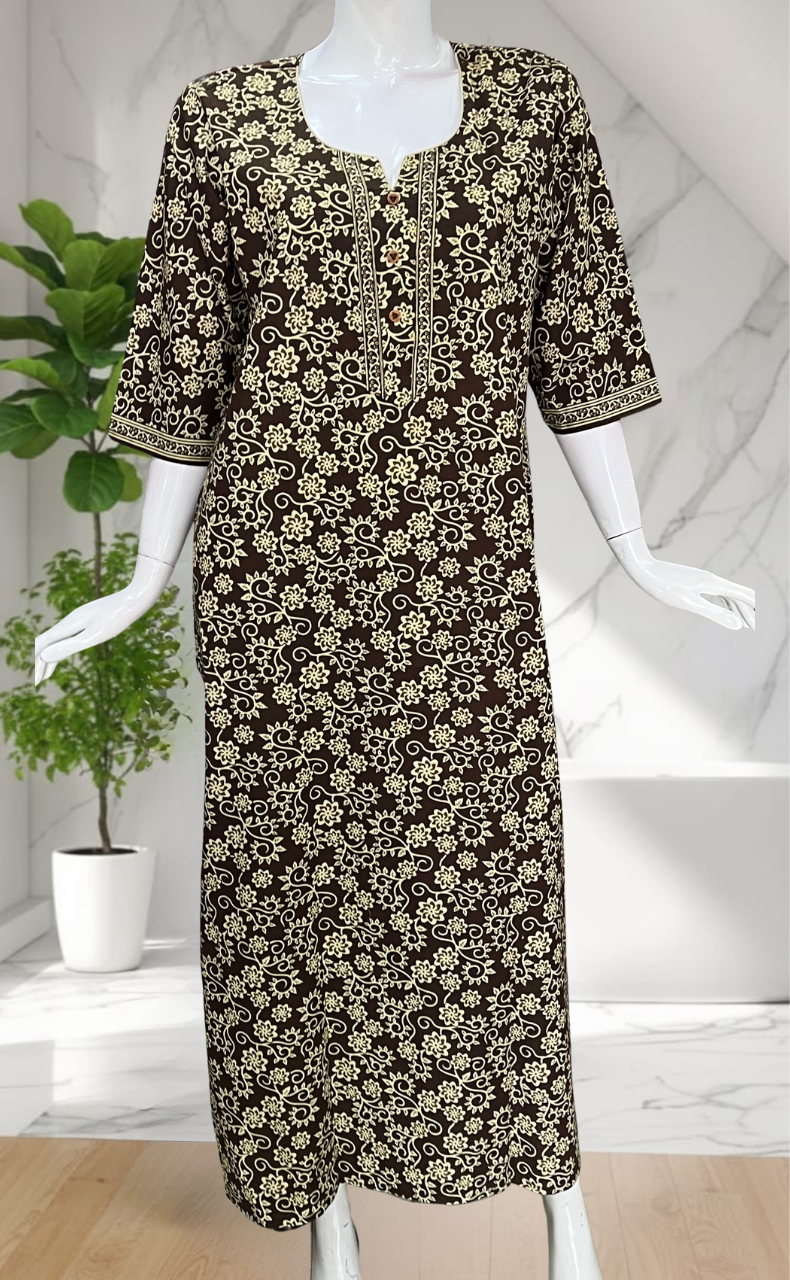 Mehndi Green Pure Cotton Long Sleeve Nighty. Pure Durable Cotton | Laces and Frills