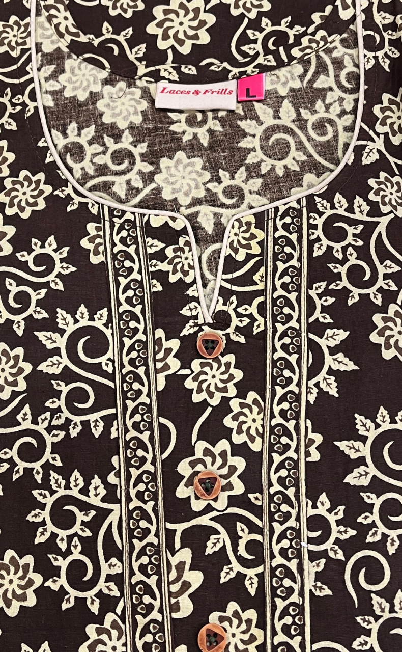 Mehndi Green Pure Cotton Long Sleeve Nighty. Pure Durable Cotton | Laces and Frills