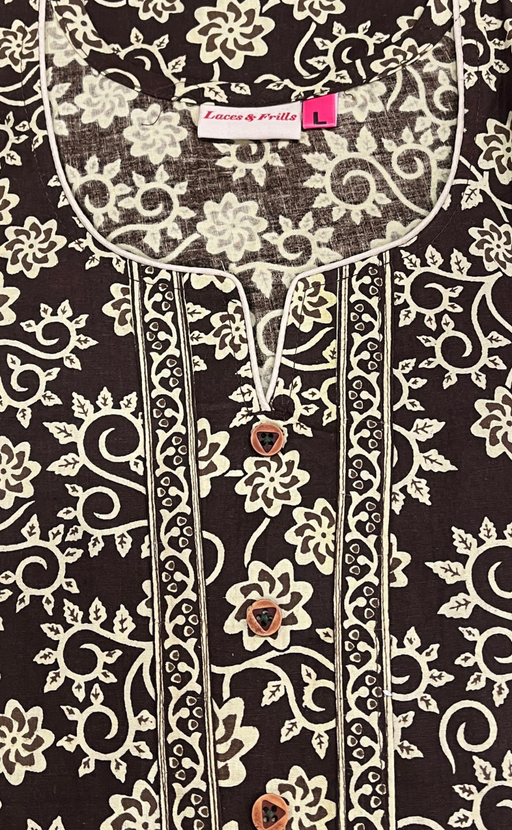 Mehndi Green Pure Cotton Long Sleeve Nighty. Pure Durable Cotton | Laces and Frills