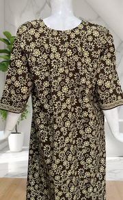 Mehndi Green Pure Cotton Long Sleeve Nighty. Pure Durable Cotton | Laces and Frills