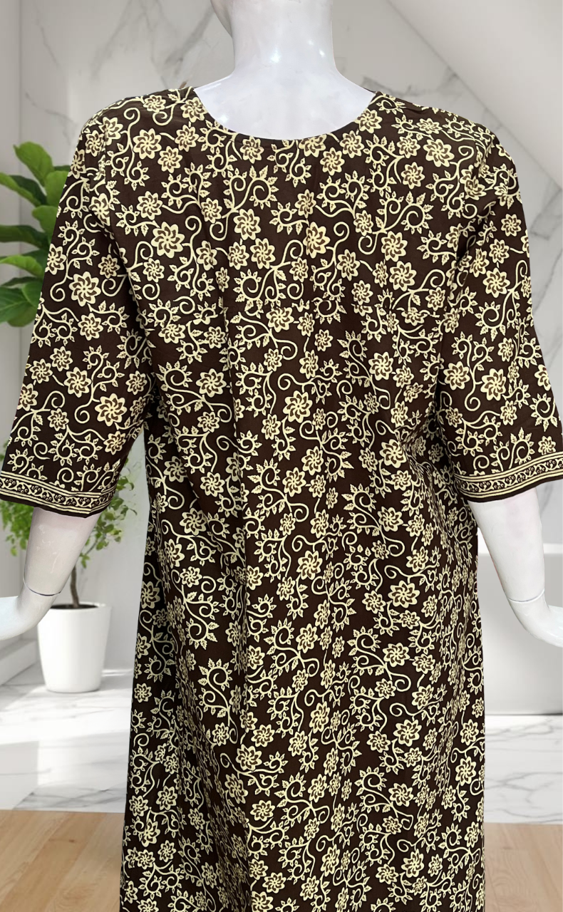 Mehndi Green Pure Cotton Long Sleeve Nighty. Pure Durable Cotton | Laces and Frills