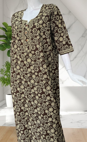 Mehndi Green Pure Cotton Long Sleeve Nighty. Pure Durable Cotton | Laces and Frills