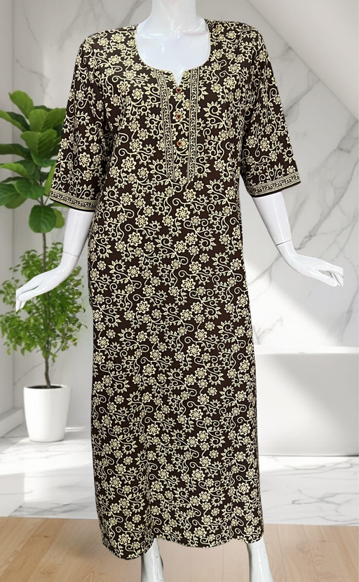 Mehndi Green Pure Cotton Long Sleeve Nighty. Pure Durable Cotton | Laces and Frills