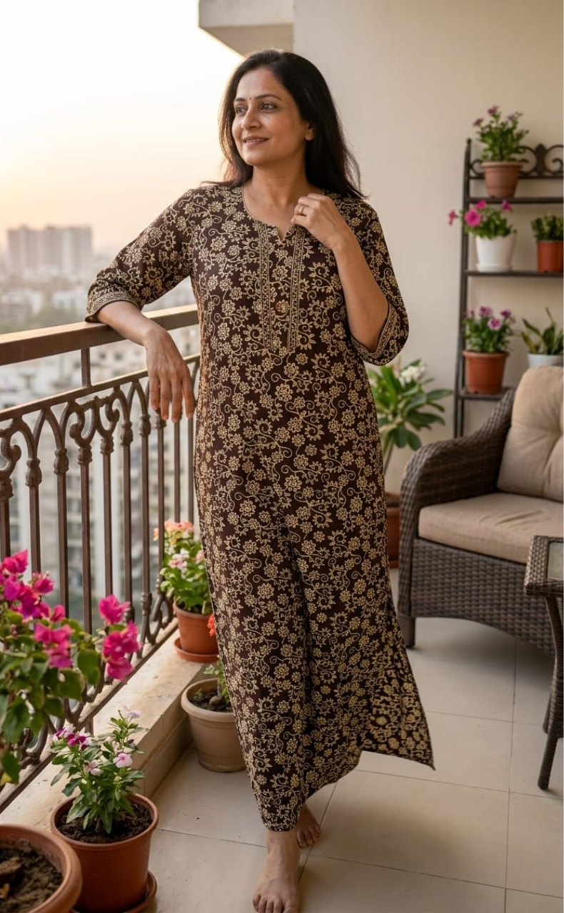 Mehndi Green Pure Cotton Long Sleeve Nighty. Pure Durable Cotton | Laces and Frills
