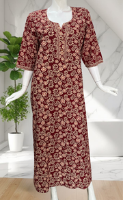 Maroon Garden Pure Cotton Long Sleeve Nighty. Pure Durable Cotton | Laces and Frills