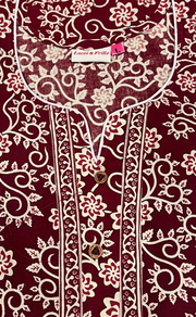 Maroon Garden Pure Cotton Long Sleeve Nighty. Pure Durable Cotton | Laces and Frills