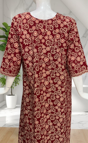 Maroon Garden Pure Cotton Long Sleeve Nighty. Pure Durable Cotton | Laces and Frills