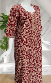 Maroon Garden Pure Cotton Long Sleeve Nighty. Pure Durable Cotton | Laces and Frills