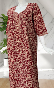 Maroon Garden Pure Cotton Long Sleeve Nighty. Pure Durable Cotton | Laces and Frills