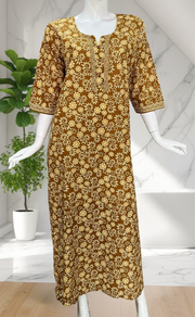 Mustard Pure Cotton Long Sleeve Nighty. Pure Durable Cotton | Laces and Frills