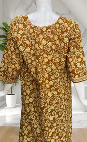 Mustard Pure Cotton Long Sleeve Nighty. Pure Durable Cotton | Laces and Frills