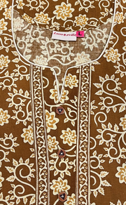 Mustard Pure Cotton Long Sleeve Nighty. Pure Durable Cotton | Laces and Frills