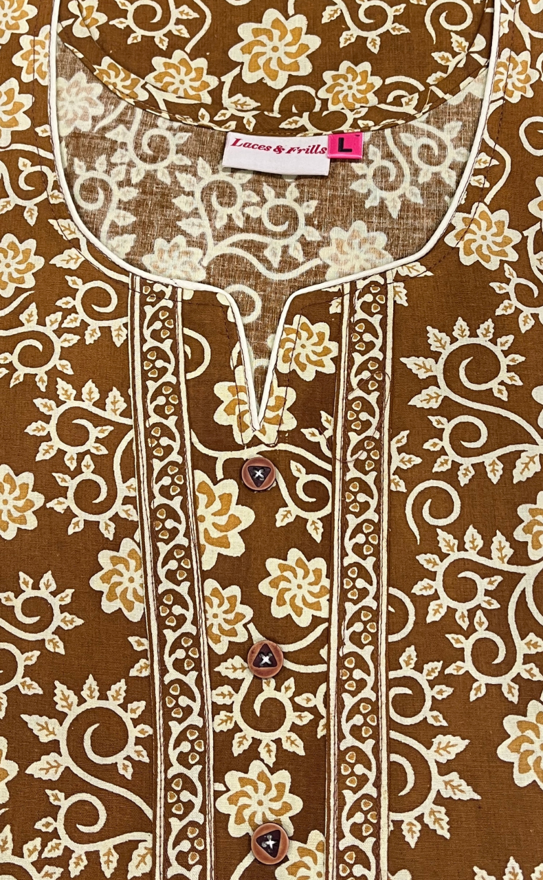 Mustard Pure Cotton Long Sleeve Nighty. Pure Durable Cotton | Laces and Frills