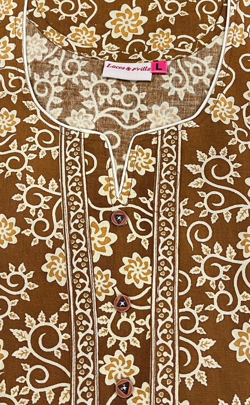 Mustard Pure Cotton Long Sleeve Nighty. Pure Durable Cotton | Laces and Frills