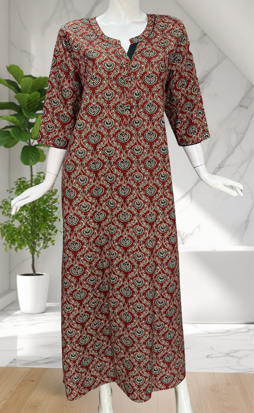 Maroon Garden Pure Cotton Long Sleeve Nighty. Pure Durable Cotton | Laces and Frills