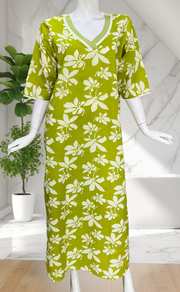 Lime Green Floral Pure Cotton Long Sleeve Nighty. Pure Durable Cotton | Laces and Frills