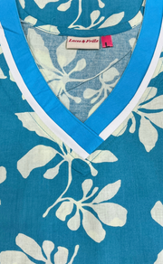 Sky Blue Floral Pure Cotton Long Sleeve Nighty. Pure Durable Cotton | Laces and Frills