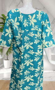 Sky Blue Floral Pure Cotton Long Sleeve Nighty. Pure Durable Cotton | Laces and Frills