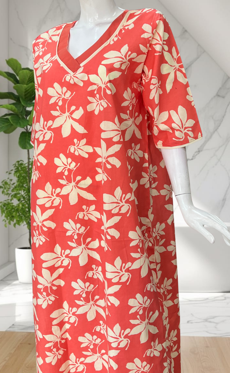 Peach Pure Cotton Long Sleeve Nighty. Pure Durable Cotton | Laces and Frills