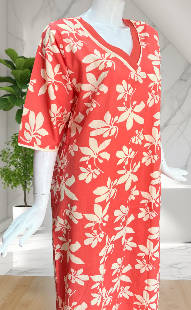 Peach Pure Cotton Long Sleeve Nighty. Pure Durable Cotton | Laces and Frills