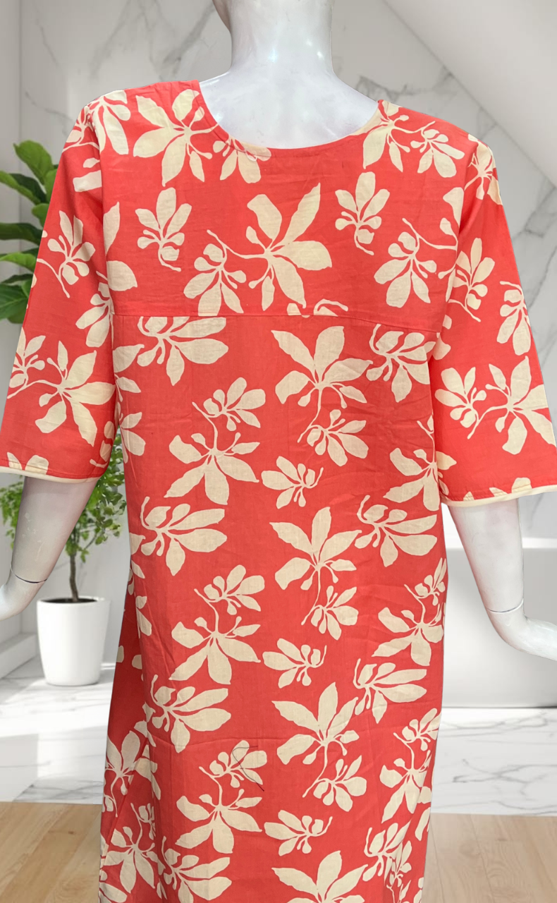 Peach Pure Cotton Long Sleeve Nighty. Pure Durable Cotton | Laces and Frills