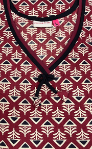 Maroon Flora Pure Cotton Long Sleeve Nighty. Pure Durable Cotton | Laces and Frills