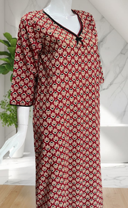 Maroon Flora Pure Cotton Long Sleeve Nighty. Pure Durable Cotton | Laces and Frills