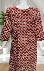 Maroon Flora Pure Cotton Long Sleeve Nighty. Pure Durable Cotton | Laces and Frills