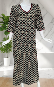 Black Flora Pure Cotton Long Sleeve Nighty. Pure Durable Cotton | Laces and Frills