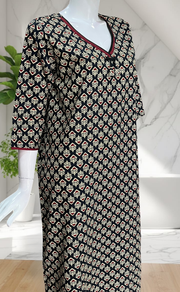 Black Flora Pure Cotton Long Sleeve Nighty. Pure Durable Cotton | Laces and Frills