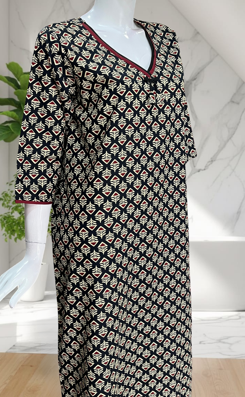 Black Flora Pure Cotton Long Sleeve Nighty. Pure Durable Cotton | Laces and Frills