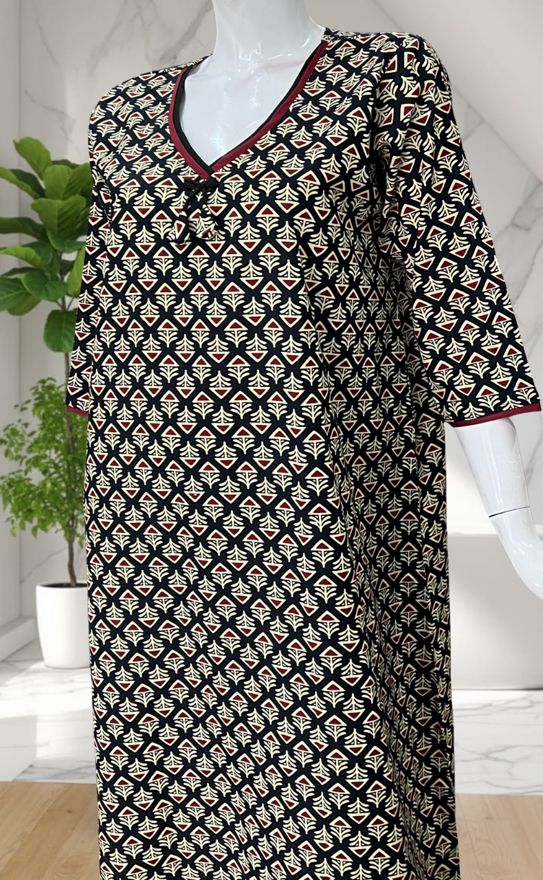 Black Flora Pure Cotton Long Sleeve Nighty. Pure Durable Cotton | Laces and Frills