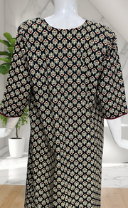 Black Flora Pure Cotton Long Sleeve Nighty. Pure Durable Cotton | Laces and Frills