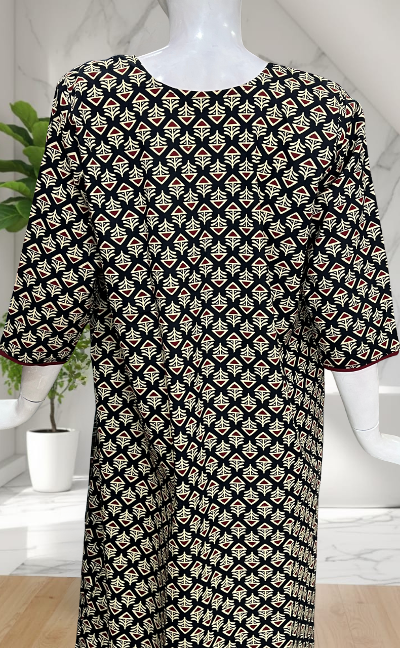 Black Flora Pure Cotton Long Sleeve Nighty. Pure Durable Cotton | Laces and Frills