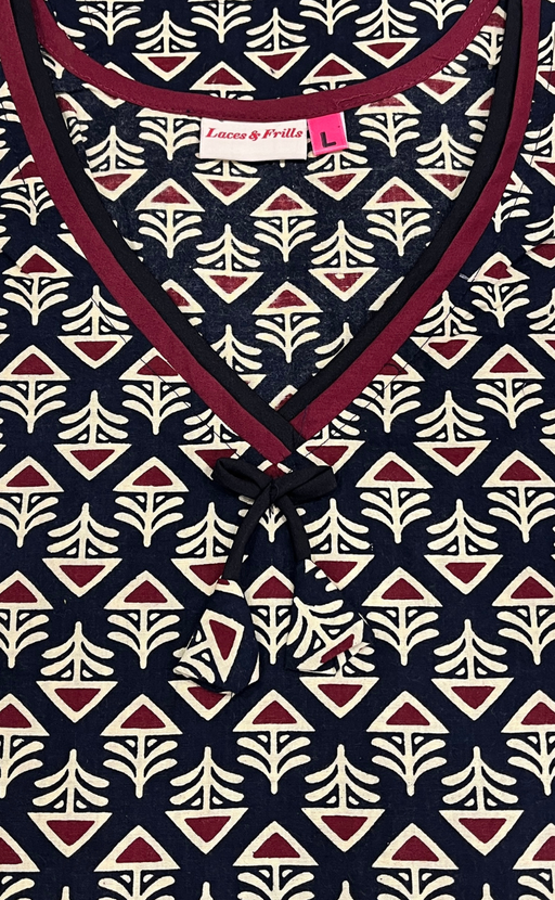 Black Flora Pure Cotton Long Sleeve Nighty. Pure Durable Cotton | Laces and Frills